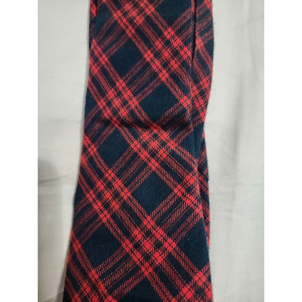 Michael Reed Designer Collection Red Navy Blue Plaid Wool Cotton Blend Necktie - Picture 2 of 5